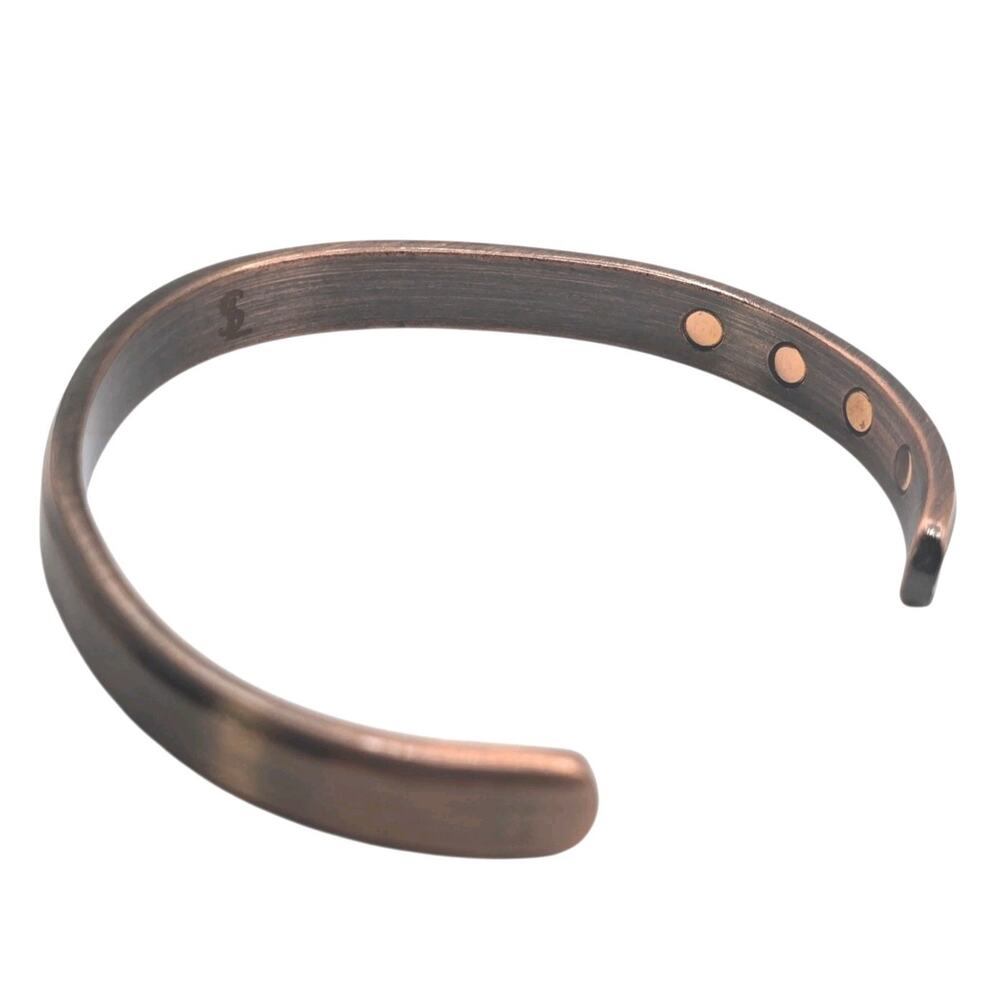 Vintage Bracelet Cuff Rustic Solid Copper Brushed Dark Oxidized Signed 7.5"